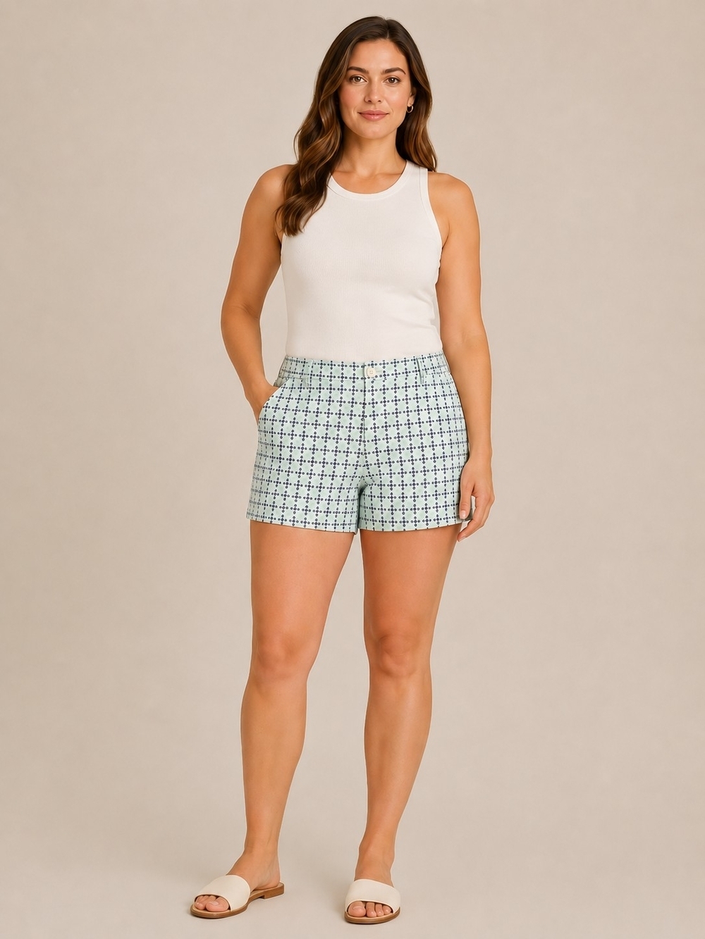 Banana Republic Mint and Navy Printed Women's Shorts Preppy Coastal Size 10